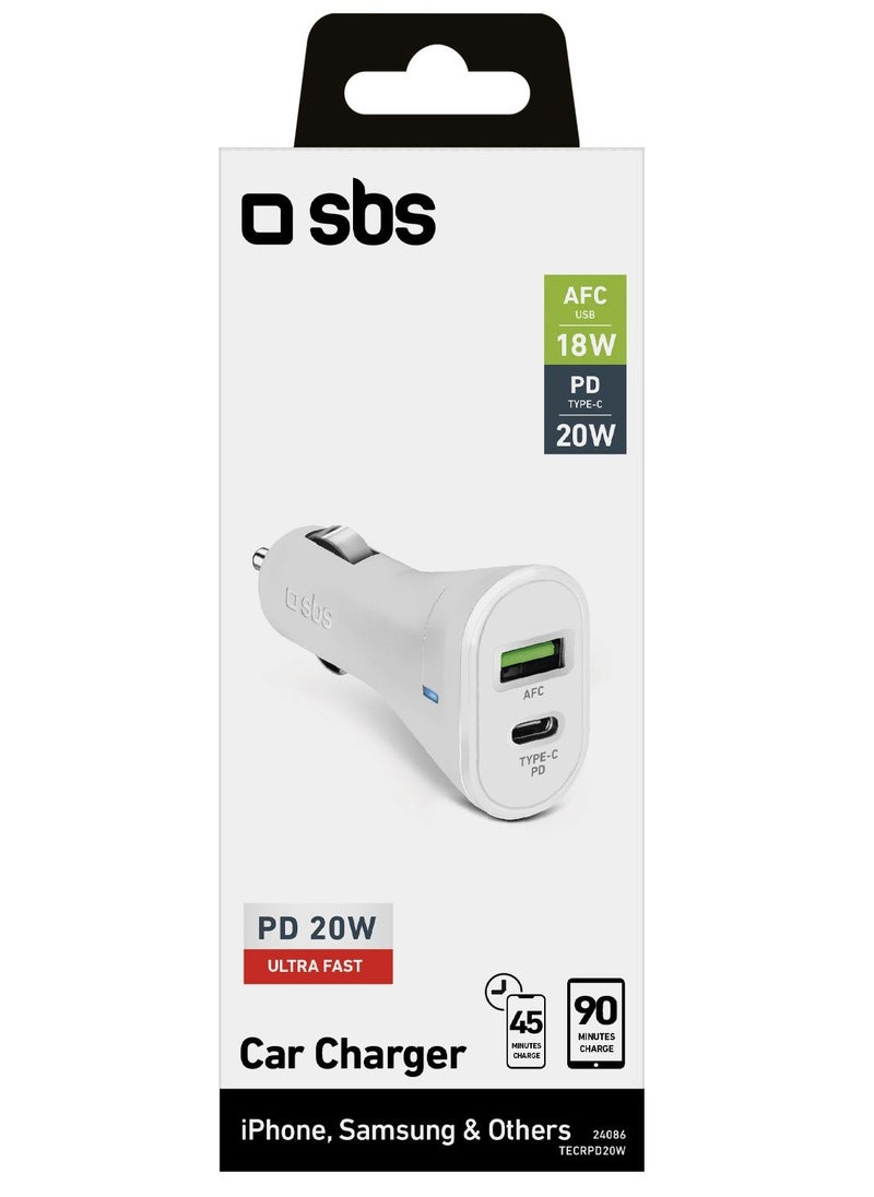 SBS SBS Car Charger 20W Ultra Fast Charge with 2 Outputs (Type-C PD, USB) For Iphone And Android  - Image 4