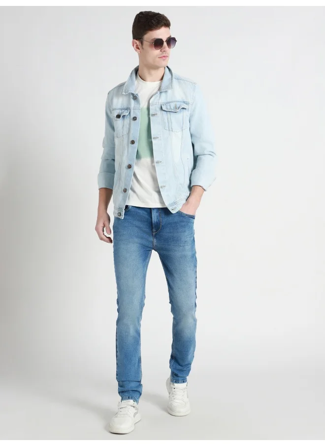 دينيس لينغو Men's Tapered Fit Light Blue Cotton Jeans - Casual and Comfortable