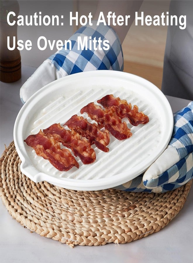 ONEMORE Microwave Bacon Tray with Lid Ceramic Bacon Cooker Meat Rack for Oven Cooking Crispy Bacon Maker with Cover - 11 inch Round Bacon Dish Plate, White - Image 5