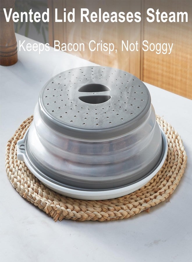ONEMORE Microwave Bacon Tray with Lid Ceramic Bacon Cooker Meat Rack for Oven Cooking Crispy Bacon Maker with Cover - 11 inch Round Bacon Dish Plate, White - Image 4
