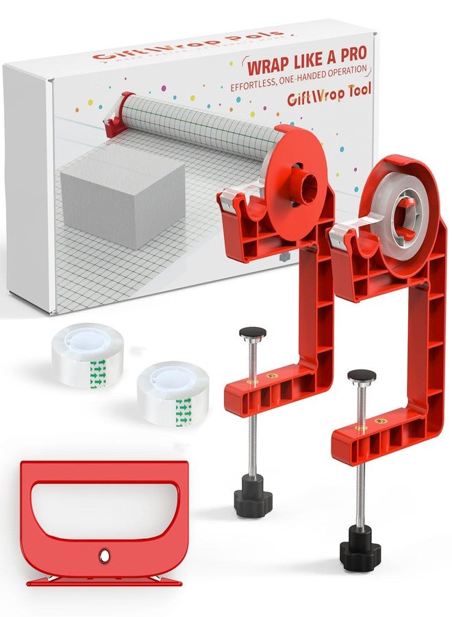 MONMEE Tabletop Gift Wrapping Tool with Tape Dispenser & Cutter-2 Pack Adjustable Wrapping Paper Table Clamps with 2 Tapes-Perfect for Valentine's Day, Easter, and Crafting - Image 1