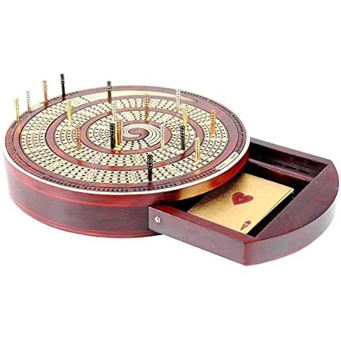 House of Cribbage Cribbage Board Spiral Design Round Shape 4 Tracks BloodwoodMaple with place for Skunks Corners  Won Games - Image 1