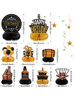 Chinco 9 Pieces Aged To Perfection Party Supplies Vintage Men Party Supplies Whiskey Birthday Decorations For Men Whiskey Birthday Honeycomb Centerpieces Beer Party Table Topper For 40Th 50Th Party Supplies  - Image 3