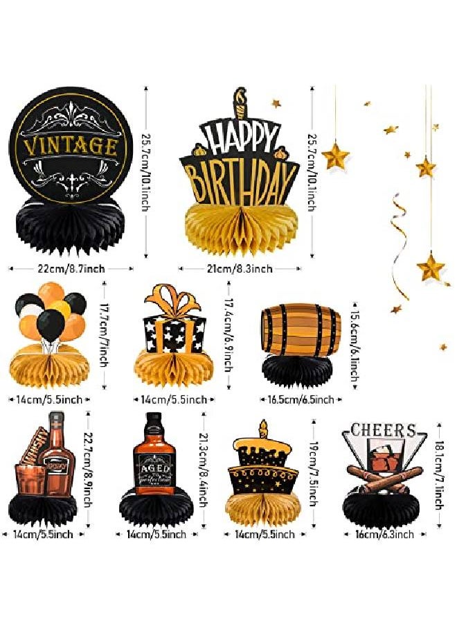 Chinco - 9 Pieces Aged To Perfection Party Supplies Vintage Men Party Supplies Whiskey Birthday Decorations For Men Whiskey Birthday Honeycomb Centerpieces Beer Party Table Topper For 40Th 50Th Party Supplies - Image 1