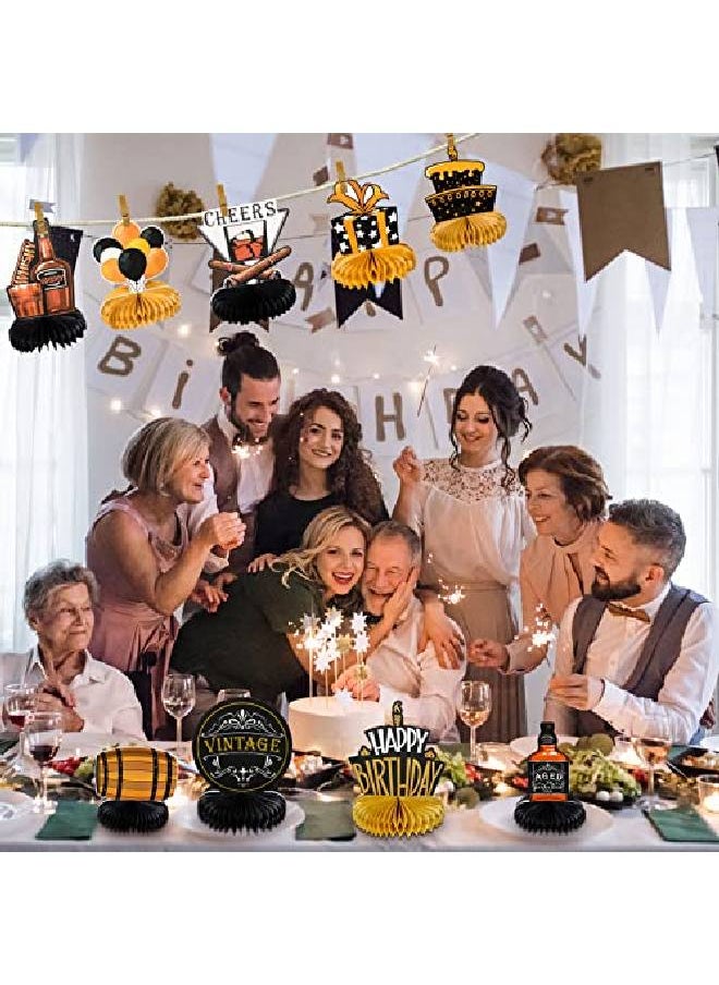 Chinco - 9 Pieces Aged To Perfection Party Supplies Vintage Men Party Supplies Whiskey Birthday Decorations For Men Whiskey Birthday Honeycomb Centerpieces Beer Party Table Topper For 40Th 50Th Party Supplies - Image 1