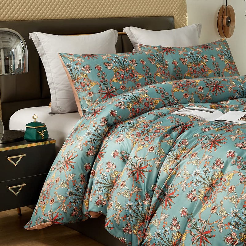 Cupocupa Duvet Cover Queen Size Set Boho Floral Pattern Queen Size Bed Vintage Soft Bedding Leaf Print Paisley Duvet Cover with Pillowcases - Image 3