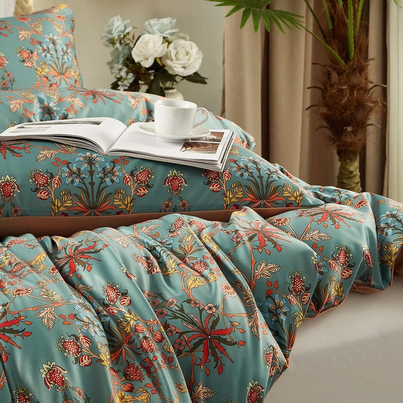 Cupocupa Duvet Cover Queen Size Set Boho Floral Pattern Queen Size Bed Vintage Soft Bedding Leaf Print Paisley Duvet Cover with Pillowcases - Image 4