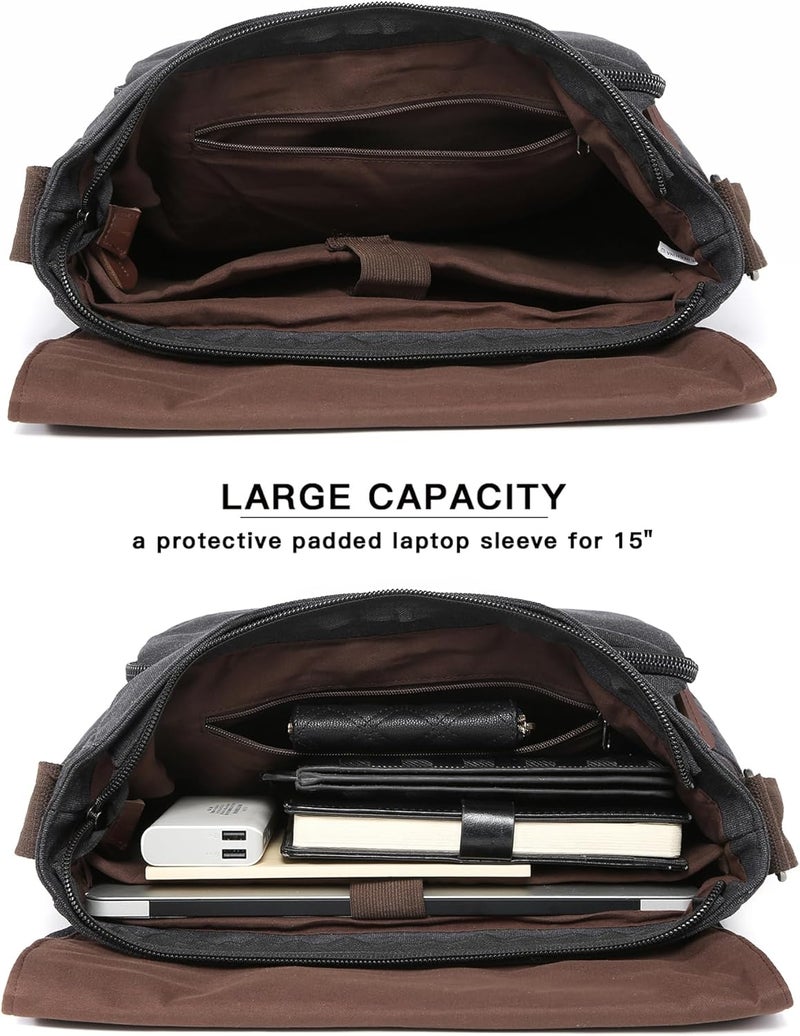 DASEIN Large Vintage Canvas Messenger Shoulder Bag Travel Crossbody Purse Briefcase Business Bag for 15inch Laptop - Image 4