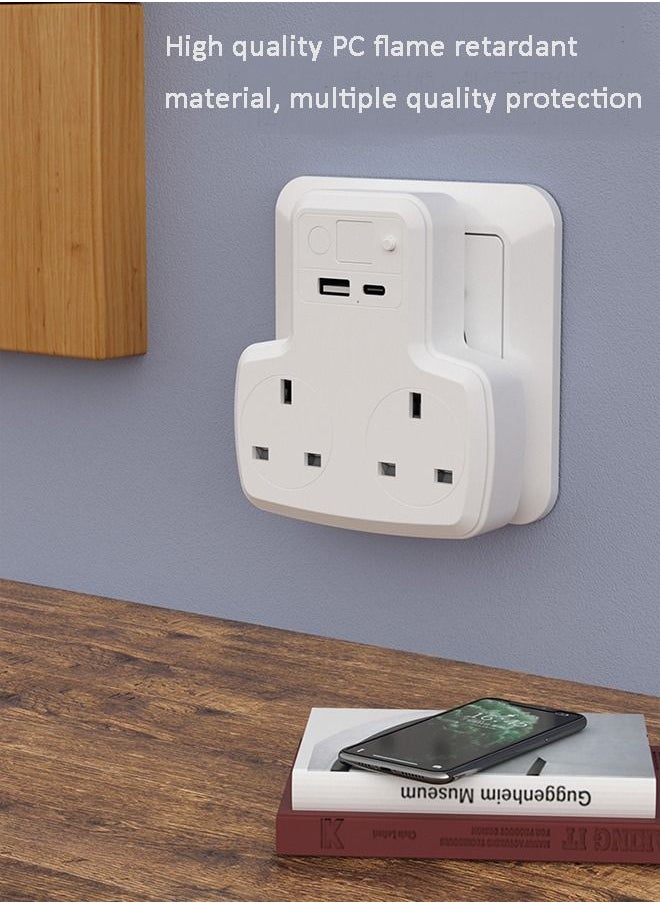 Multi Plug Extension Power Adapter with USB Type-C Socket Wall Charger Adaptor