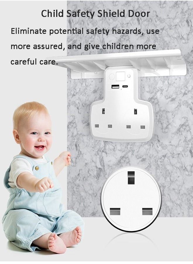 Multi Plug Extension Power Adapter with USB Type-C Socket Wall Charger Adaptor