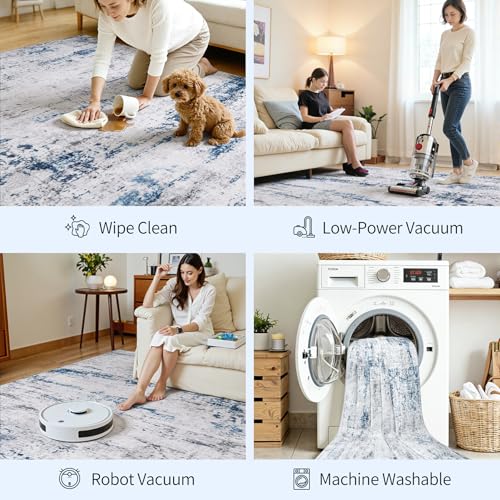 Gent drizz Area Rug Living Room Rugs: 5x7 Large Soft Indoor Carpet Modern Abstract Rug with Non Slip Rubber Backing for Under Dining Table Nursery Home Office Bedroom White Gray Blue - Image 5