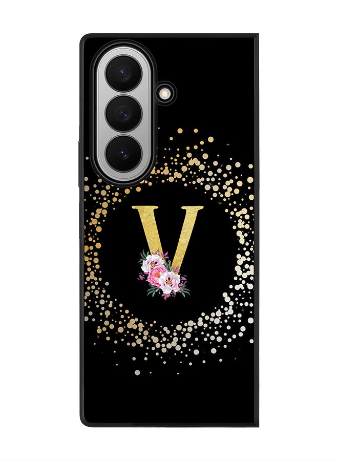 Stylizedd For Samsung Galaxy Z Fold7 Case,Slim fit Camera Protection, Shockproof Thin Phone cover  - Custom Monogram Floral - V ( Black )