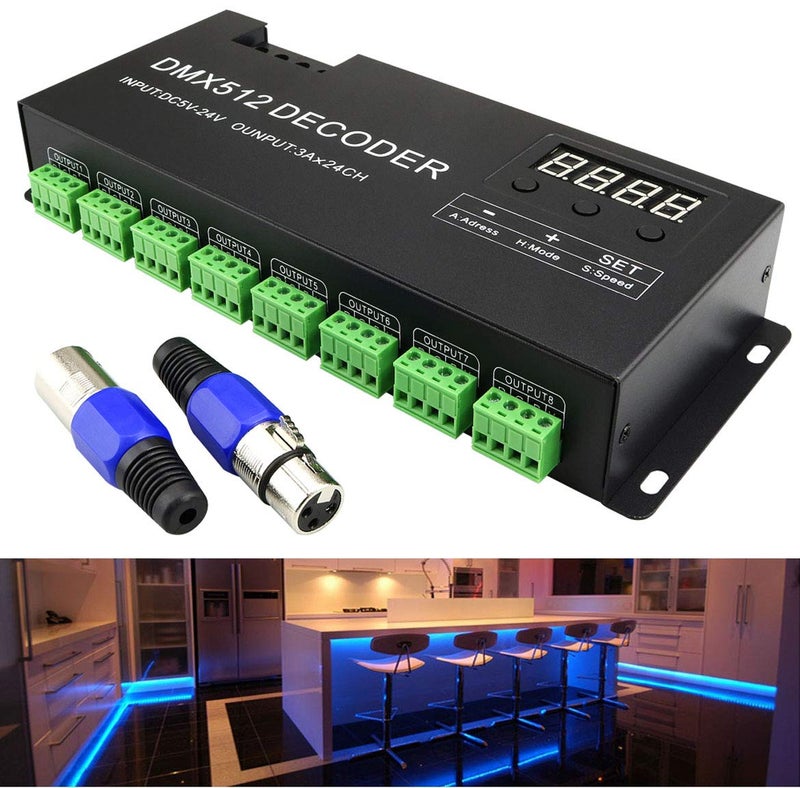 AZIMOM 24 Channel DMX Decoder Controller with Digital Display DC5V-24V 3A/CH RGB DMX512 led Controller Tape Strip Light Decoder Dimmer - Image 1