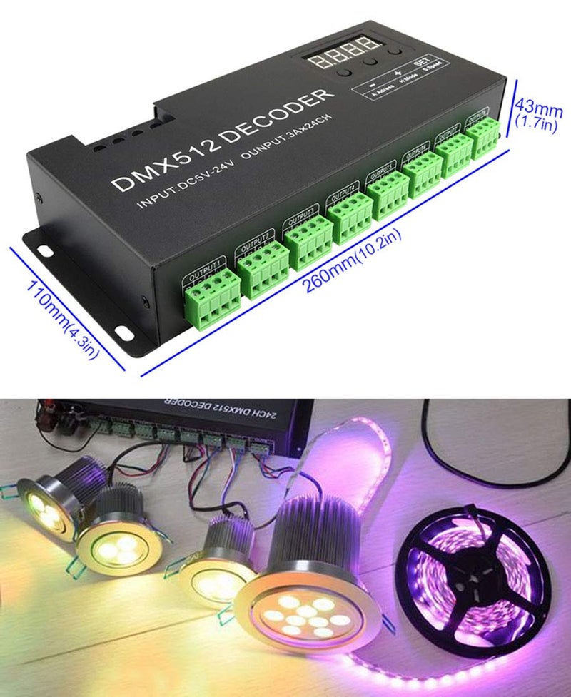AZIMOM 24 Channel DMX Decoder Controller with Digital Display DC5V-24V 3A/CH RGB DMX512 led Controller Tape Strip Light Decoder Dimmer - Image 4