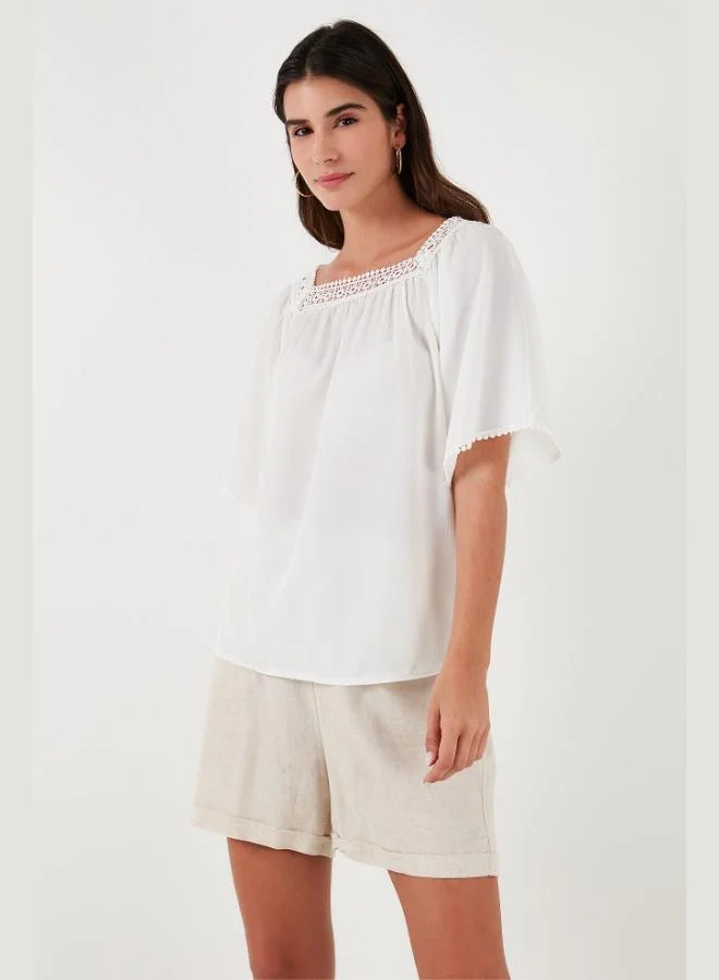 Lela Lela Guipure Regular Fit Square Neck Blouse Women's Blouse 5865652