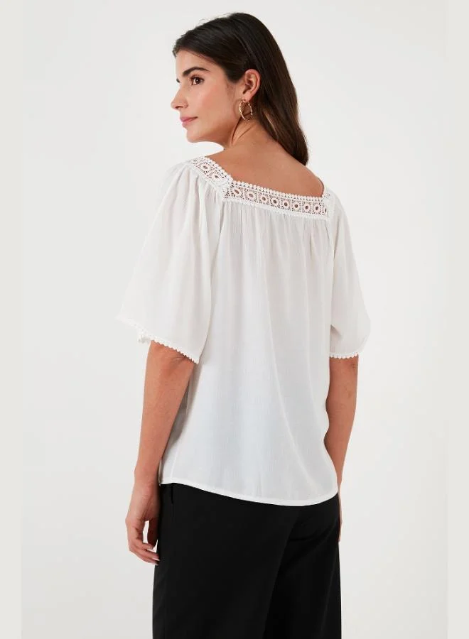 Lela Lela Guipure Regular Fit Square Neck Blouse Women's Blouse 5865652