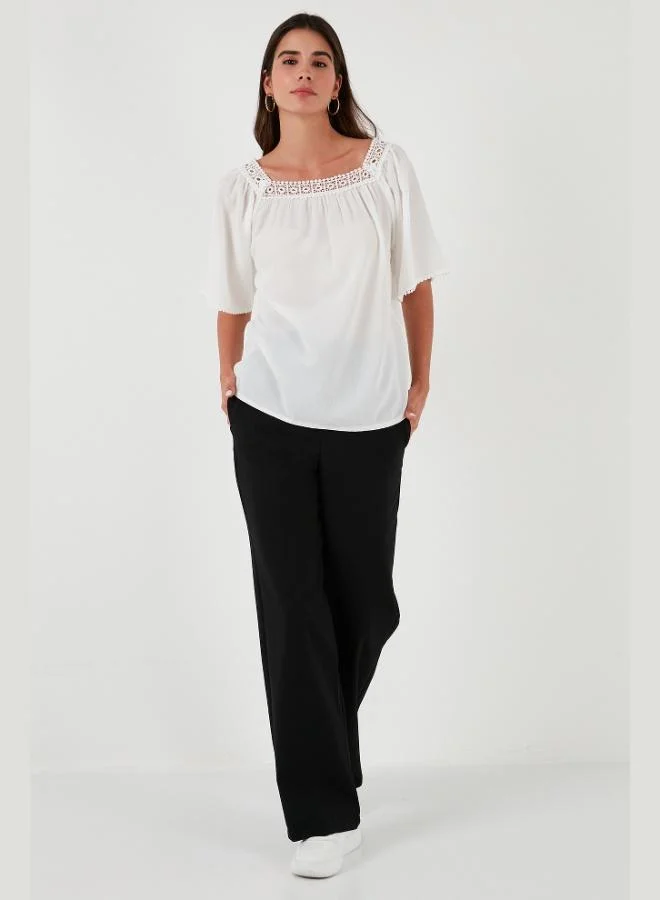 Lela Lela Guipure Regular Fit Square Neck Blouse Women's Blouse 5865652