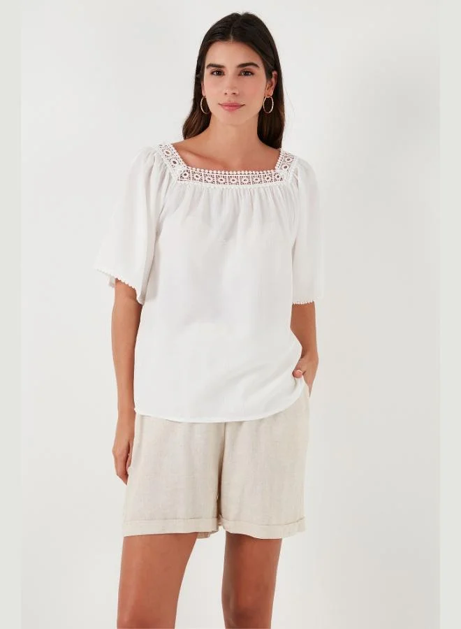 Lela Lela Guipure Regular Fit Square Neck Blouse Women's Blouse 5865652