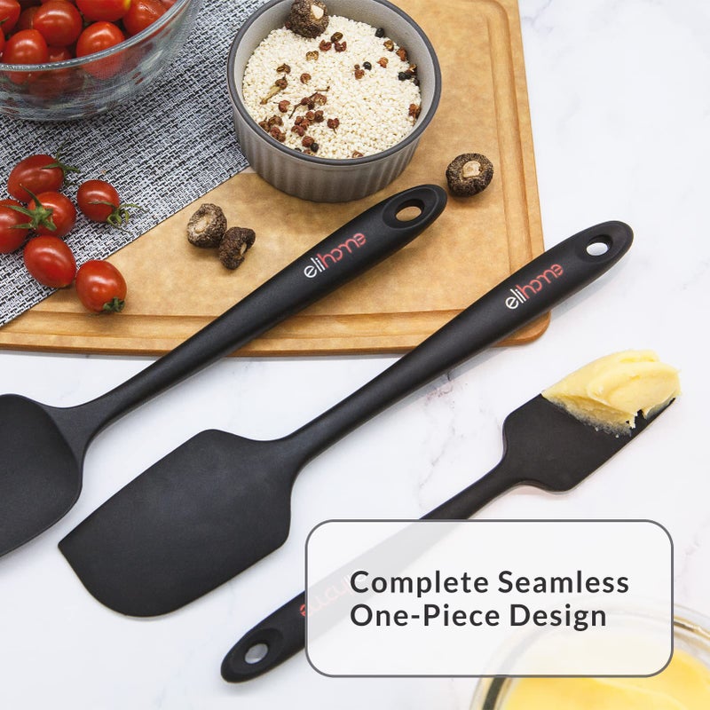 Elihome Chef Series 3 Piece Silicone Spatula Set - 600F Heat Resistant Non Stick Rubber Kitchen Scraper Spatulas for Cooking  Baking  and Mixing - BPA Free and LFGB Certified Silicone (Grey) - Image 2