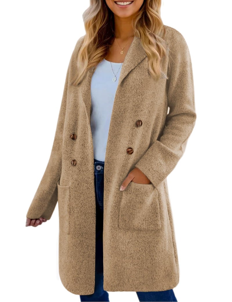 CiCiBird Women Fall Long Cardigan Sweater Trendy Knit Jacket Coat Dressy Blazer Coatigan Wheat XL - Image 1