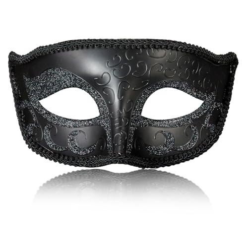 MYSEUNI 2025 New Black Masquerade Mask for Men- Retro Venetian Mens Mascarade Mask for Cosplay Halloween Party Mardi Gras Mascarade Ball - Image 1