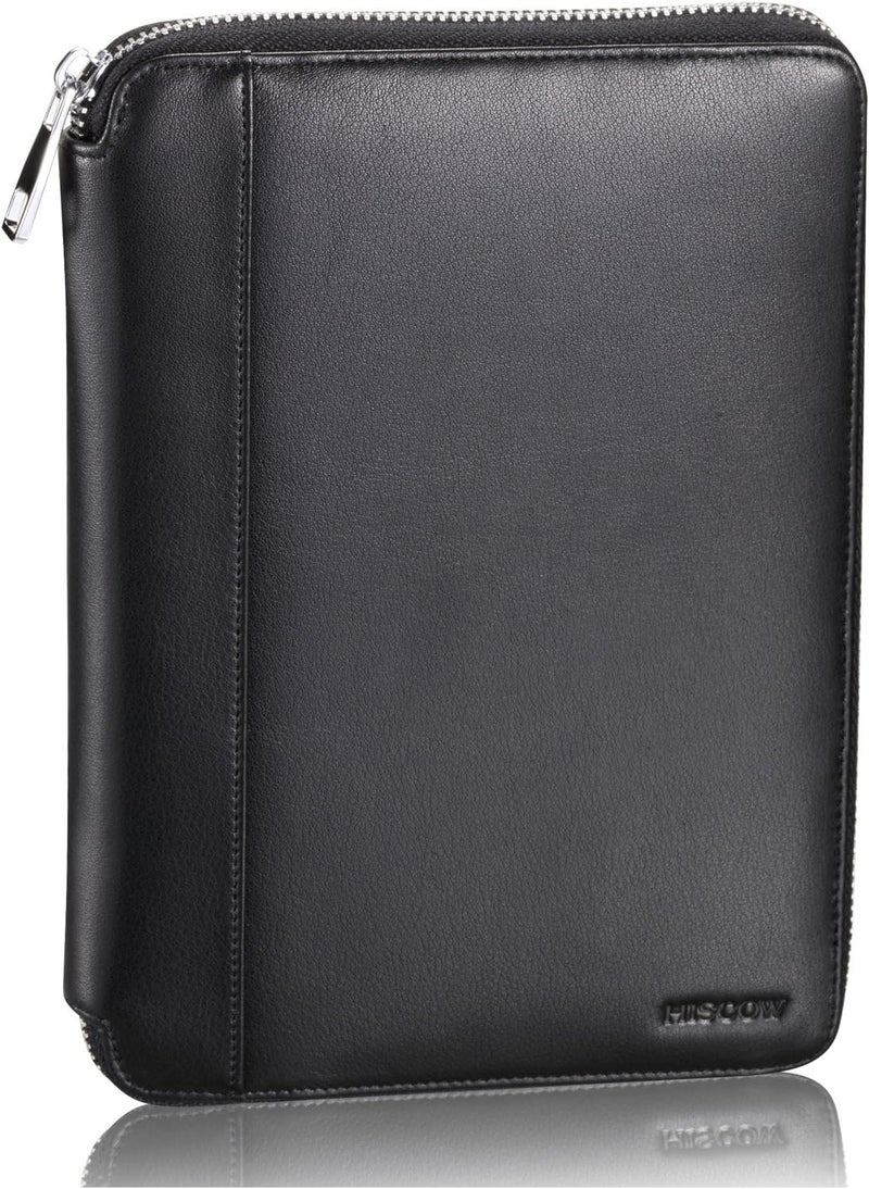 HISCOW Leather Junior Padfolio for Men & Women with Pen Loop, Italian Calfskin, Business Portfolio Notebook Folder (Zippered Black) - Image 2