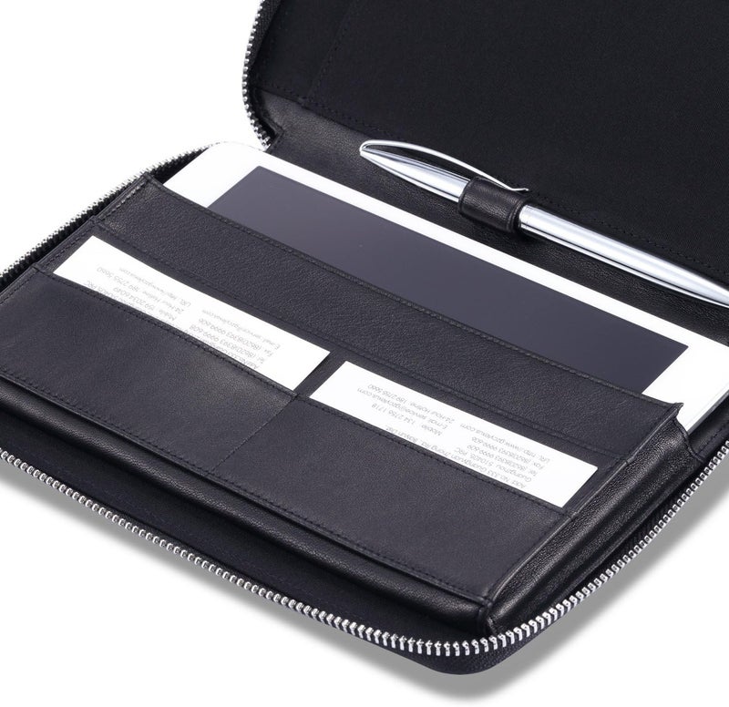 HISCOW Leather Junior Padfolio for Men & Women with Pen Loop, Italian Calfskin, Business Portfolio Notebook Folder (Zippered Black) - Image 5
