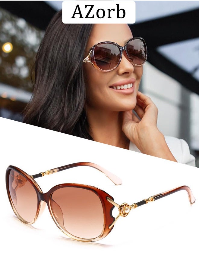 AZorb Sunglasses Women Diamond Decoration Fashion Oval Women's Sun Glassess Accessories for Ladies Travle Outdoor Driving UV Protection Shades Brown..  - Image 1