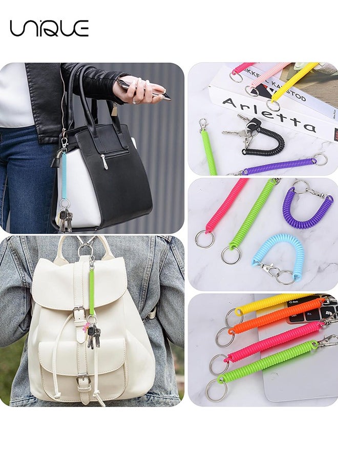 Unique - Retractable Coil Spring Keychains, 10pcs Spiral Elastic Cord Coil Keychain Strap Theftproof Anti-lost Stretch Cord Safety Key Ring with Metal Lobster Clasp for Keys, Wallets, Cellphone(10 Colors) - Image 1