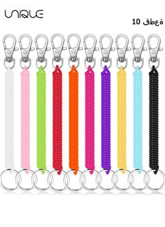 Retractable Coil Spring Keychains, 10pcs Spiral Elastic Cord Coil Keychain Strap Theftproof Anti-lost Stretch Cord Safety Key Ring with Metal Lobster Clasp for Keys, Wallets, Cellphone(10 Colors)