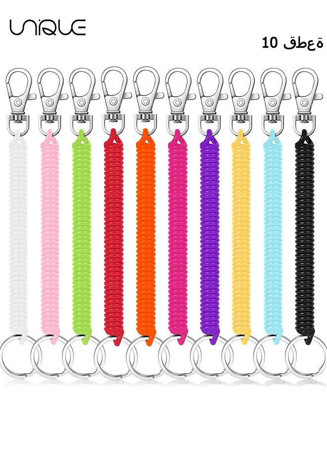 Unique - Retractable Coil Spring Keychains, 10pcs Spiral Elastic Cord Coil Keychain Strap Theftproof Anti-lost Stretch Cord Safety Key Ring with Metal Lobster Clasp for Keys, Wallets, Cellphone(10 Colors) - Image 1