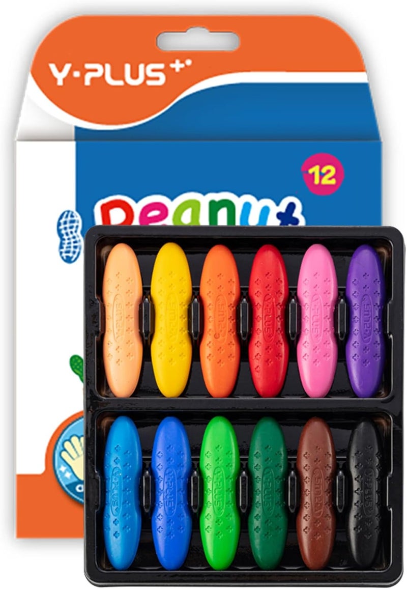 YPLUS Peanut Crayons for Kids, 12 Colors Washable Toddler Crayons, Non-Toxic Baby Crayons for ages 2-4, 1-3, 4-8, Coloring Art Supplies - Image 1