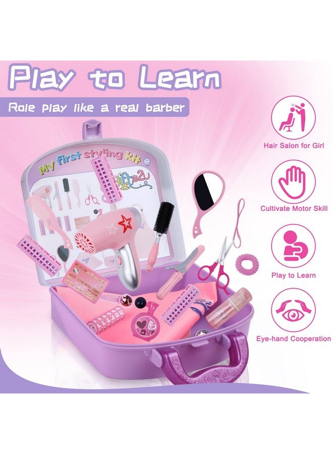 Gifts2U Gifts2U Girls Beauty Salon Set, 23 Pcs Kids Beauty Salon Toy Kit Pretend Hair Styling Set for Girls with Blow Dryer, Barber Costume Apron, Scissors and Stylist Accessories - Image 3