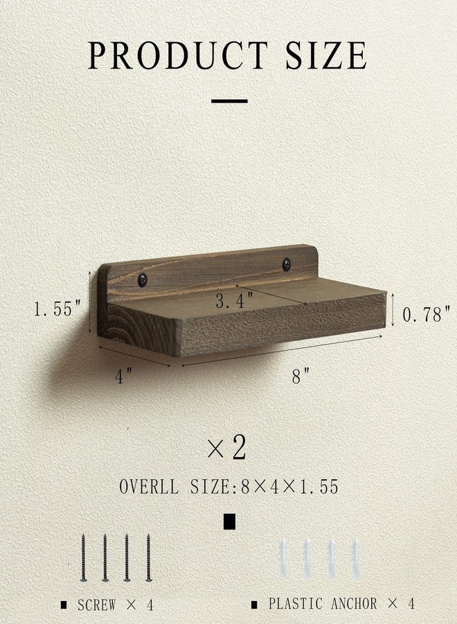 Freezing point Small Floating Shelf for Wall Set of 2 Natural Wood 8Inch Mini Wall Shelves Decor Plant Display Collectibles Mounted Kitchen Bathroom Bedroom Corner Decorative Storage Tiny Stand Coffee - Image 3