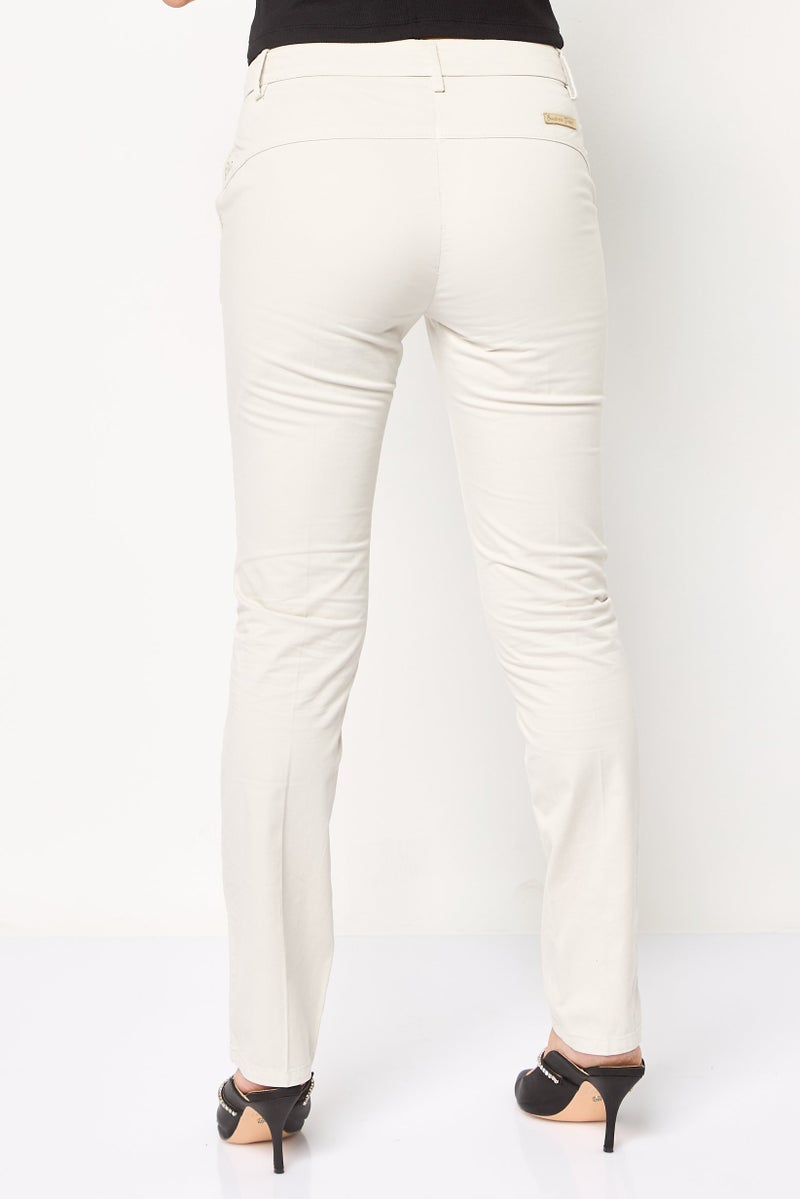 Scuderia Ferrari Women Slim Fit Solid Stretchable Chino Pants, Light Stone - Image 4
