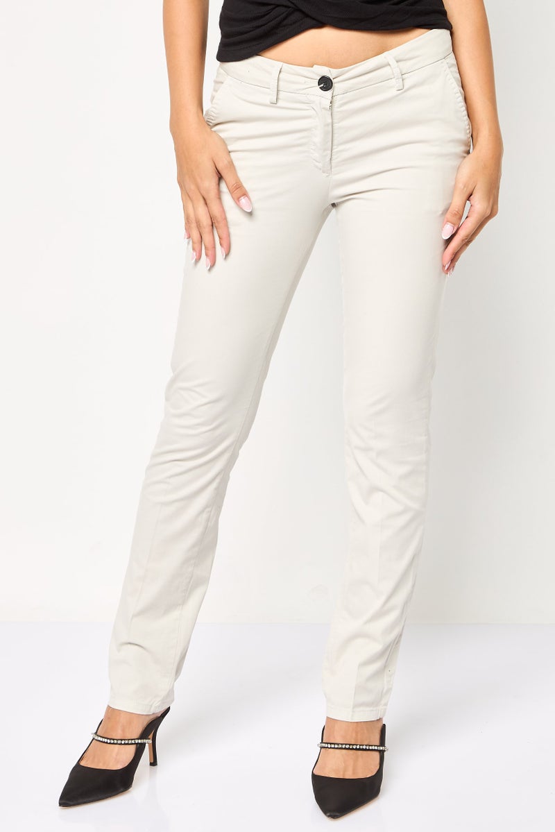 Scuderia Ferrari Women Slim Fit Solid Stretchable Chino Pants, Light Stone - Image 1