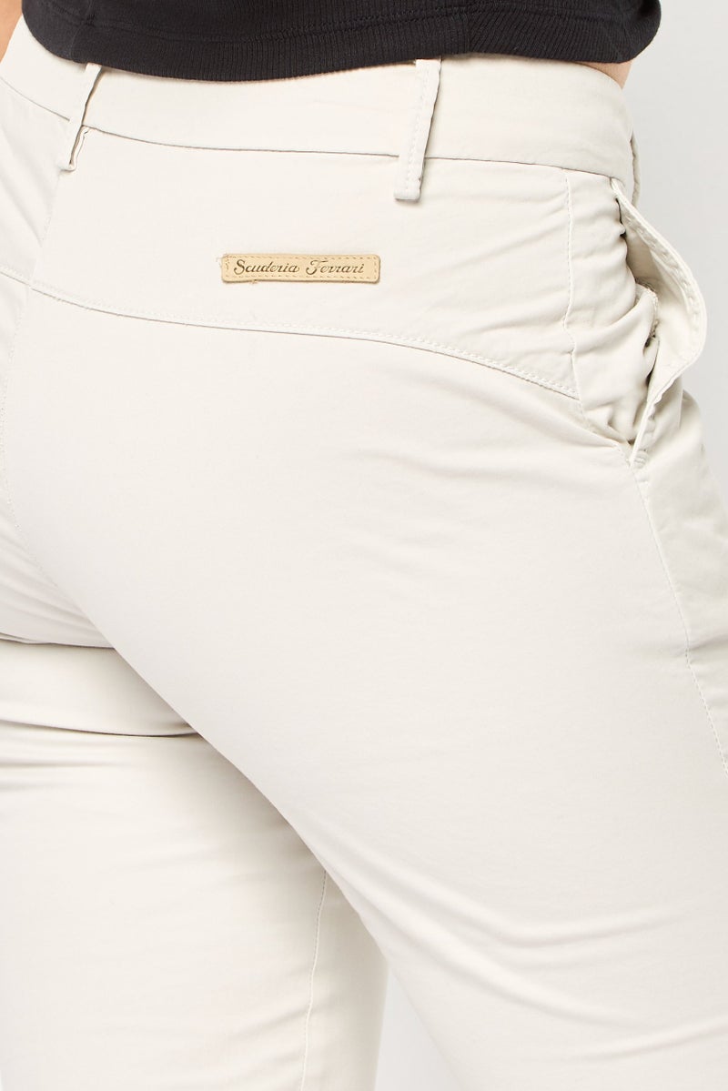Scuderia Ferrari Women Slim Fit Solid Stretchable Chino Pants, Light Stone - Image 3