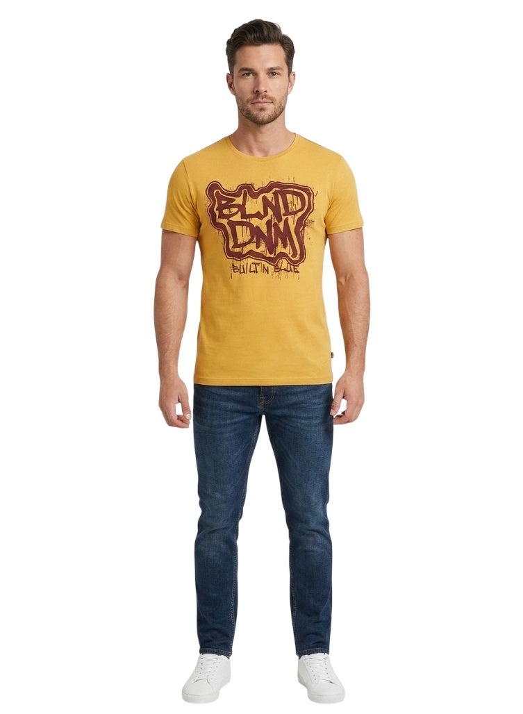 Blend Men's Short Sleeve Cotton Graphic T-Shirt, Mustard Yellow