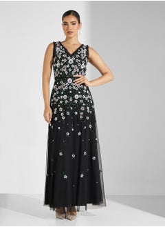 Adrianna Papell Beaded Mesh Long Dress  - Image 4