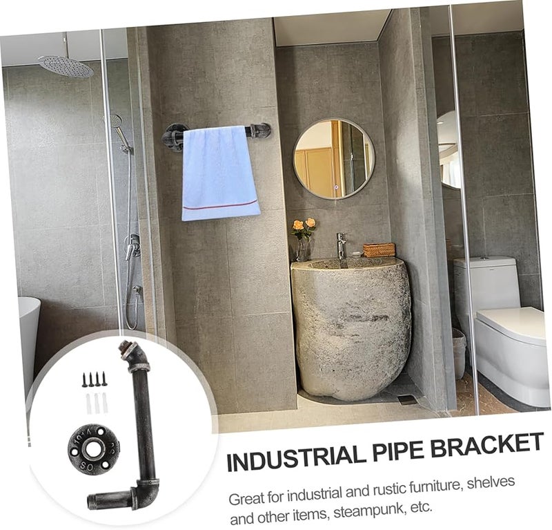 Vintage Iron Wall Shelf Bracket Heavy Duty Retro Pipe Design For Kitchen Bathroom - Image 4