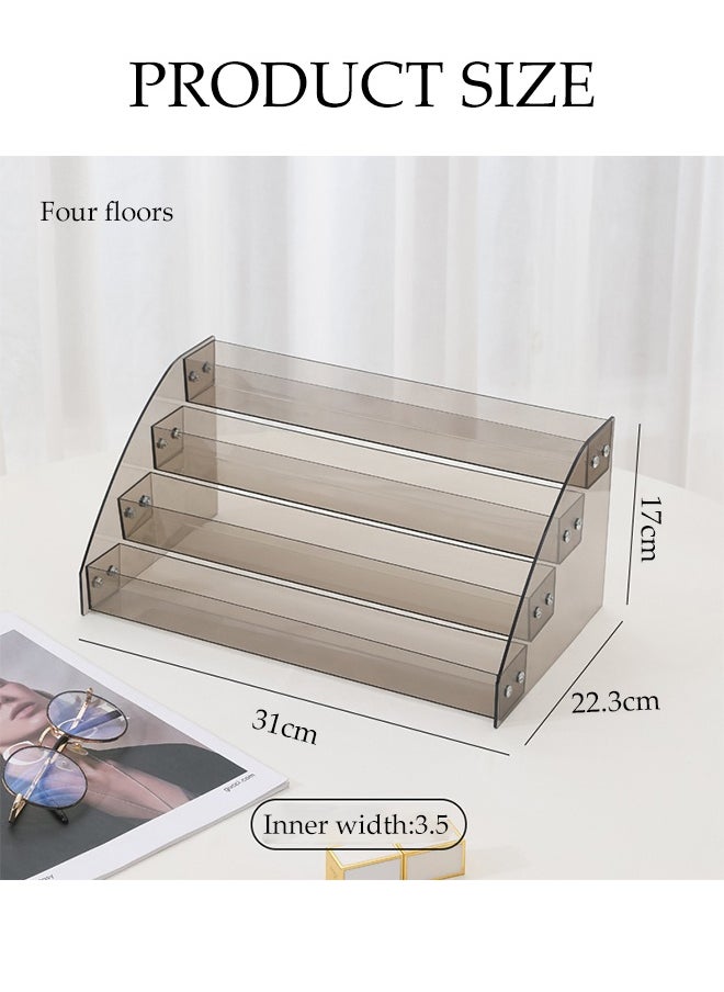 DUNISO 4-Layer Transparent Black Nail Polish Display Holder， Nail Polish Rack, Multi-Layer Trapezoidal Cosmetics Lipstick Organizer, Desktop Display Stand, Suitable For Eyeshadow Palette, Powder Pad, Lipstick And Perfume Organization, Professional Nail Salon Makeup Table  - Image 2