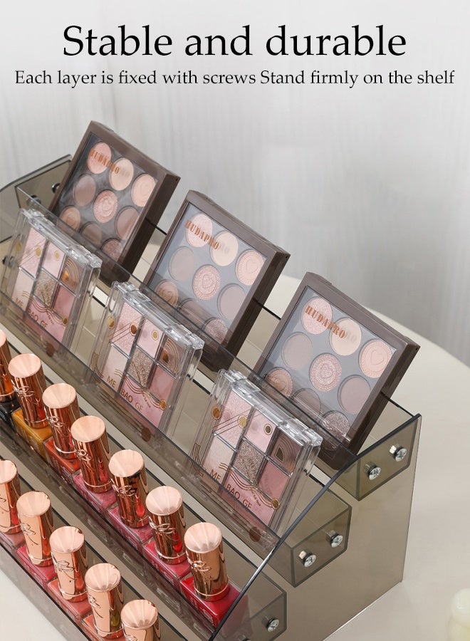 4-Layer Transparent Black Nail Polish Display Holder， Nail Polish Rack, Multi-Layer Trapezoidal Cosmetics Lipstick Organizer, Desktop Display Stand, Suitable For Eyeshadow Palette, Powder Pad, Lipstick And Perfume Organization, Professional Nail Salon Makeup Table