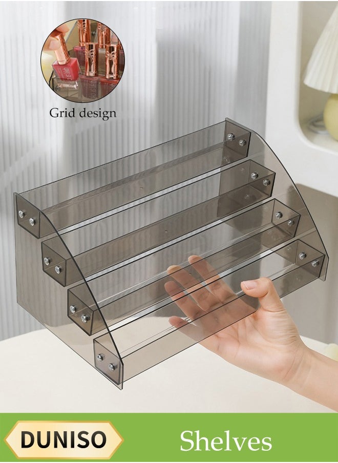 DUNISO 4-Layer Transparent Black Nail Polish Display Holder， Nail Polish Rack, Multi-Layer Trapezoidal Cosmetics Lipstick Organizer, Desktop Display Stand, Suitable For Eyeshadow Palette, Powder Pad, Lipstick And Perfume Organization, Professional Nail Salon Makeup Table  - Image 1