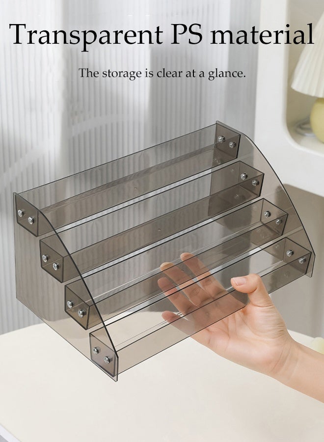 4-Layer Transparent Black Nail Polish Display Holder， Nail Polish Rack, Multi-Layer Trapezoidal Cosmetics Lipstick Organizer, Desktop Display Stand, Suitable For Eyeshadow Palette, Powder Pad, Lipstick And Perfume Organization, Professional Nail Salon Makeup Table