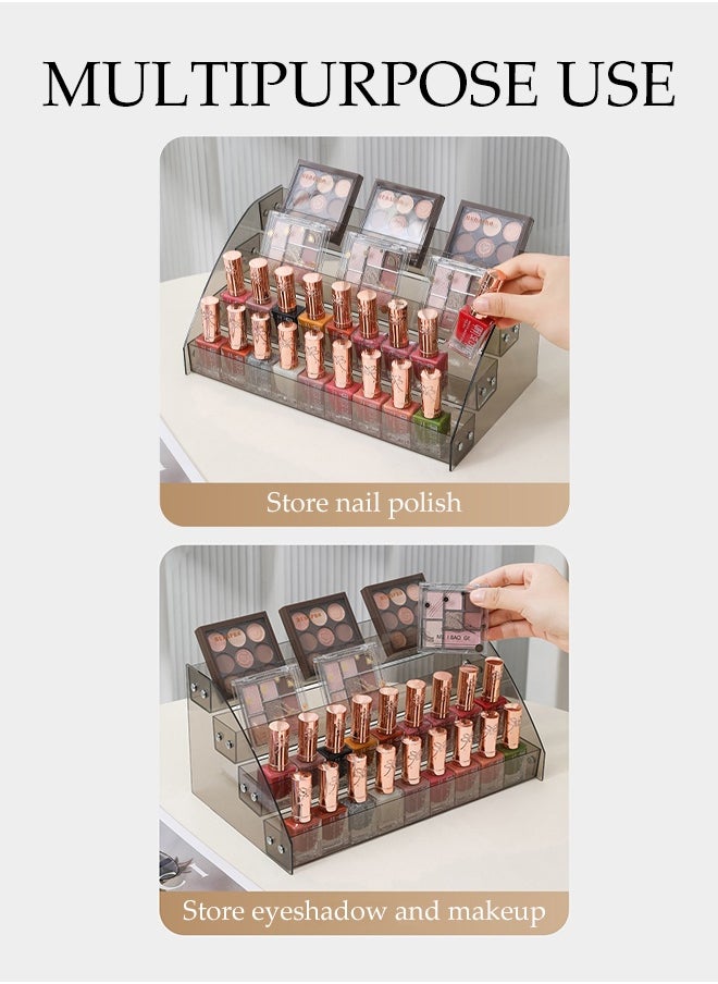 DUNISO 4-Layer Transparent Black Nail Polish Display Holder， Nail Polish Rack, Multi-Layer Trapezoidal Cosmetics Lipstick Organizer, Desktop Display Stand, Suitable For Eyeshadow Palette, Powder Pad, Lipstick And Perfume Organization, Professional Nail Salon Makeup Table  - Image 3