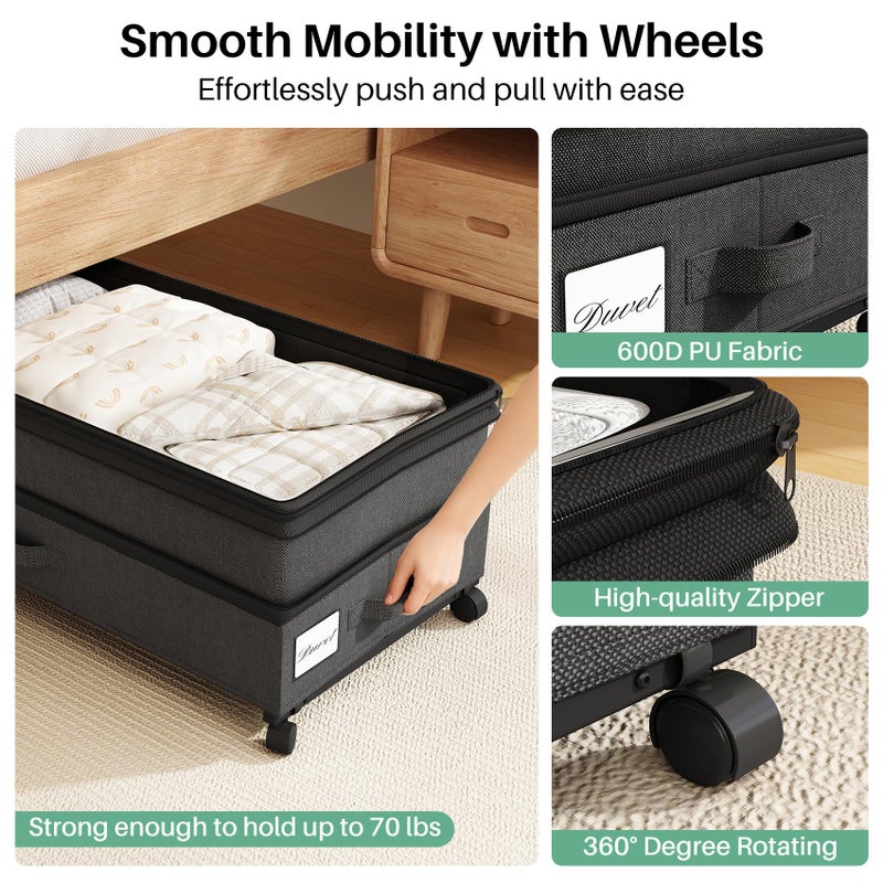 Kitstorack 4 Pack Height-adjustable Under Bed Storage with Wheels, Under Bed Storage Containers,Under Bed Shoe Storage Organizer with Clear Window&Label, Suitable for Clothes Storage, Black - Image 3