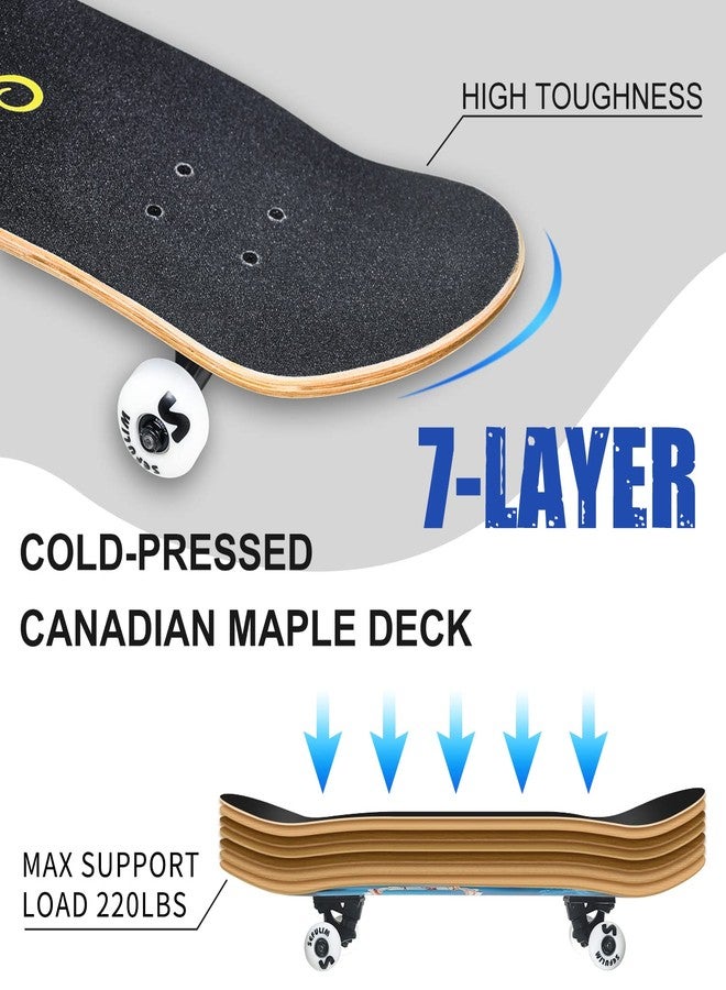 Sefulim 31 x 8 Inch Complete Skateboard 7 Layer Canadian Maple Double Kick Deck Concave Cruiser Trick Skateboard for Boys Girls Teens Adults Beginner - Image 3