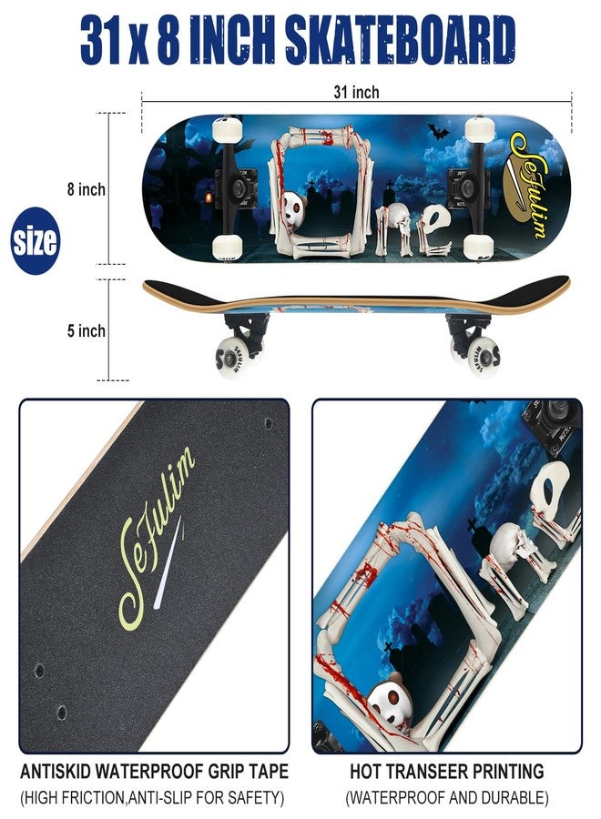 Sefulim 31 x 8 Inch Complete Skateboard 7 Layer Canadian Maple Double Kick Deck Concave Cruiser Trick Skateboard for Boys Girls Teens Adults Beginner - Image 5