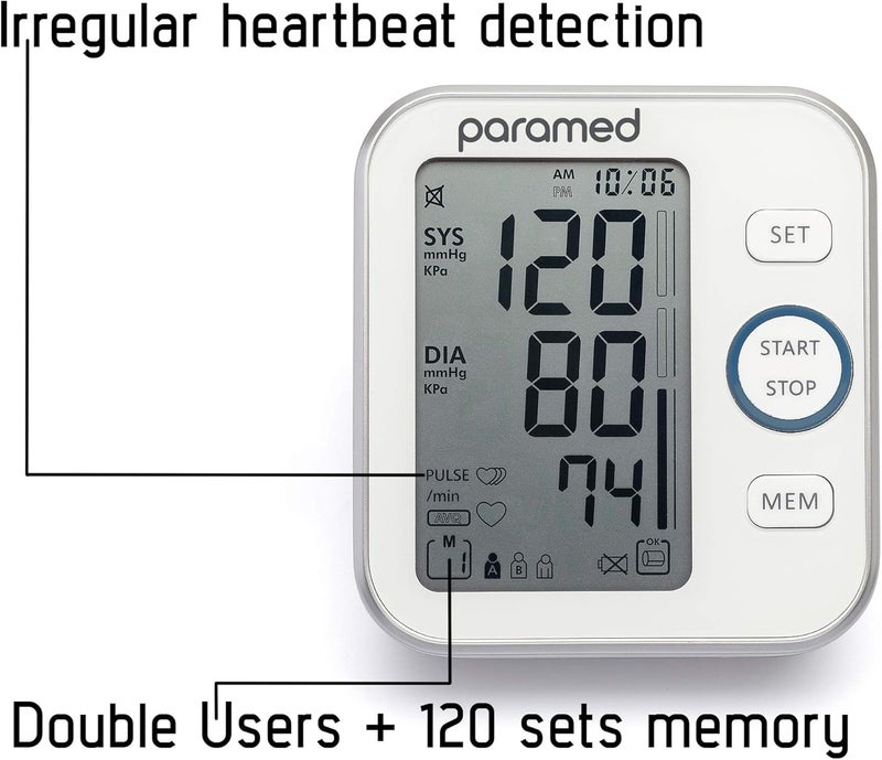 Paramed Blood Pressure Monitor  Bp Machine  Automatic Upper Arm Blood Pressure Cuff 87165 inches  Large LCD Display 120 Sets Memory  Device Bag  Batteries Included - Image 2