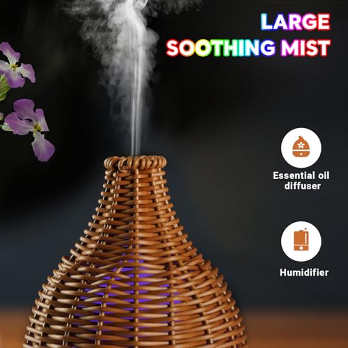 SENMUL Boho Essential Oil Diffuser for Home Rattan Weaving with Remote Control 100mL 7 Changing Color Lights Ultrasonic Aroma Humidifier Noiseless AutoOff Sleep Mode for Bedroom Office Workout - Image 5